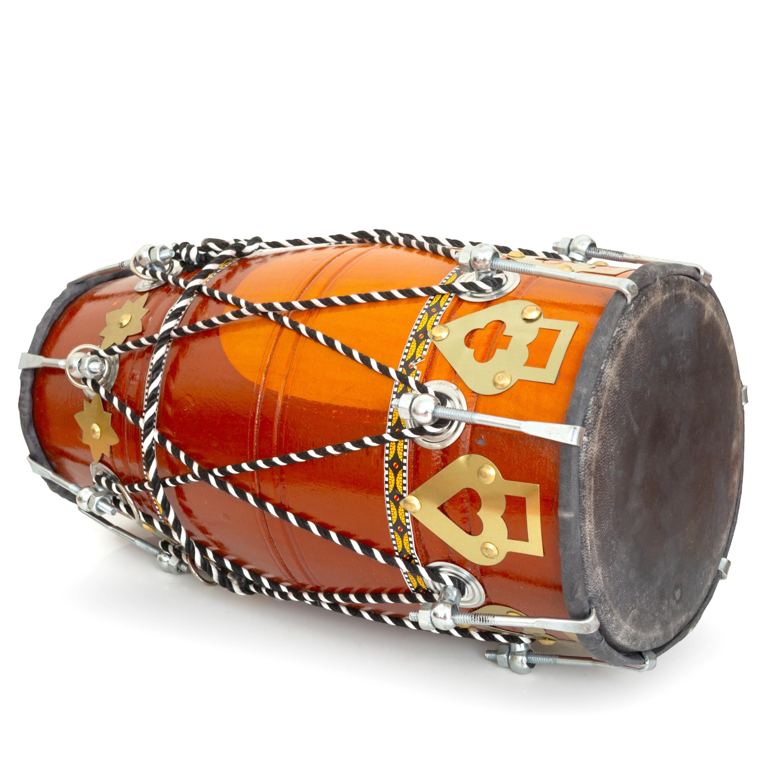 Photo 1 of 14 Inch Medium Handmade Wooden & Leather Classical Indian Folk Tabla Dholak Drum Set With Adjustable 14-Bolts & Tuning Spanner, Hand Percussion World Musical Instruments For Musicians Punjabi Dholki