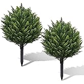 ANTPO 24" Artificial Cedar Topiary Ball Trees with Ground Spike, Set of 2 Faux Cypress Plants UV Resistant Artificial Pine Shrubs Fake Bushes for Outdoor Indoor Front Porch Garden