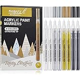 PANDAFLY Acrylic Paint Pens for Rock Painting, Stone, Ceramic, Wine Glass, Wood, Fabric, Canvas, Metal. Set of 8, 2 White 2 G