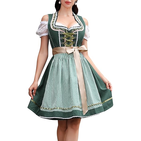 Women's Oktoberfest Costume - Bavarian Dirndl Dress With Stockings & Bows, German Maid Outfit