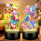 VIHOSE 2 Pcs Diamond Painting Night Light Butterfly&Birds Diamond Art Lamp DIY Light up Crafts Desktop Ornaments for Adults DIY Beginner Table Tabletop Decor Bedrooms Living Room