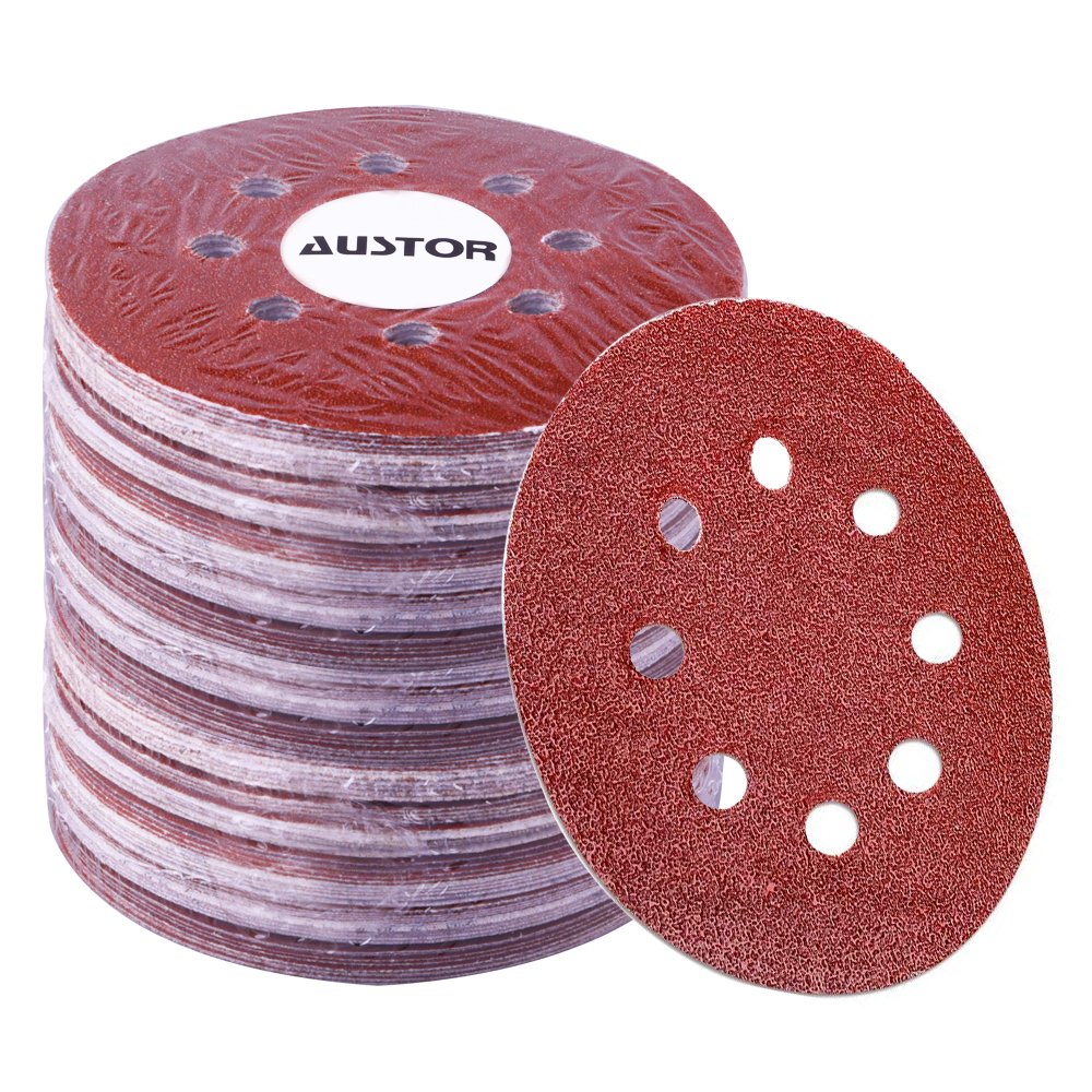 AUSTOR 60 Pieces 8 Holes Sanding Discs, 5 Inch Hook and Loop 40/60/ 80