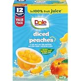Dole Diced Peaches, 4 oz Fruit Bowls, 12 Pack | In 100% Juice, Fruit Bowls Snacks