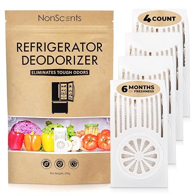 NonScents Refrigerator Deodorizer – Odor Eliminator for Fridge & Freezer – Outshines Baking Soda & Deodorizer with Activated Charcoal – Unscented & Long-Lasting, Freshen Refrigerator (4-Count)