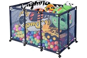 Yescom 48"x30"x34" Mesh Pool Storage Bin XX-Large Pool Storage Organizer Metal Frame Pool Noodles Holder Rolling Cart for Pool Toys Balls Float 10 Wheels Easy to Move Blue