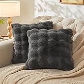 NEWCOSPLAY Throw Pillow Covers 18"x18" Set of 2 Faux Fur Soft Fluffy Bubble Decorative Cushion Covers for Couch Bed Living Room (Dark Grey, Pack of 2)