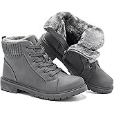 Uoidru Combat Boots For Women Ankle Booties Black Winter Snow Boots White Lace Up Boots Comfort Fuzzy Boot Side Zipper Short Boots