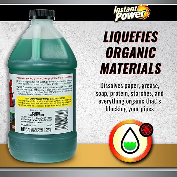 INSTANT POWER SEPTIC SHOCK – SEPTIC TANK TREATMENT, DRAIN CLEANER LIQUID CLOG REMOVER FOR SEPTIC SYSTEM, DRAIN DEFENSE FOR RVS – 67.6 FL OZ 6 PACK