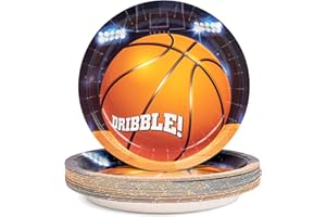 DECORLIFE Basketball Plates for 30 Guests, 9 Inch Basketball Party Supplies for Boys Birthday