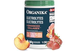 Organika Canadian-Made Electrolytes + Enhanced Collagen - Strawberry Peach Flavour - Sugar-Free Hydration | 5g Protein + 100%
