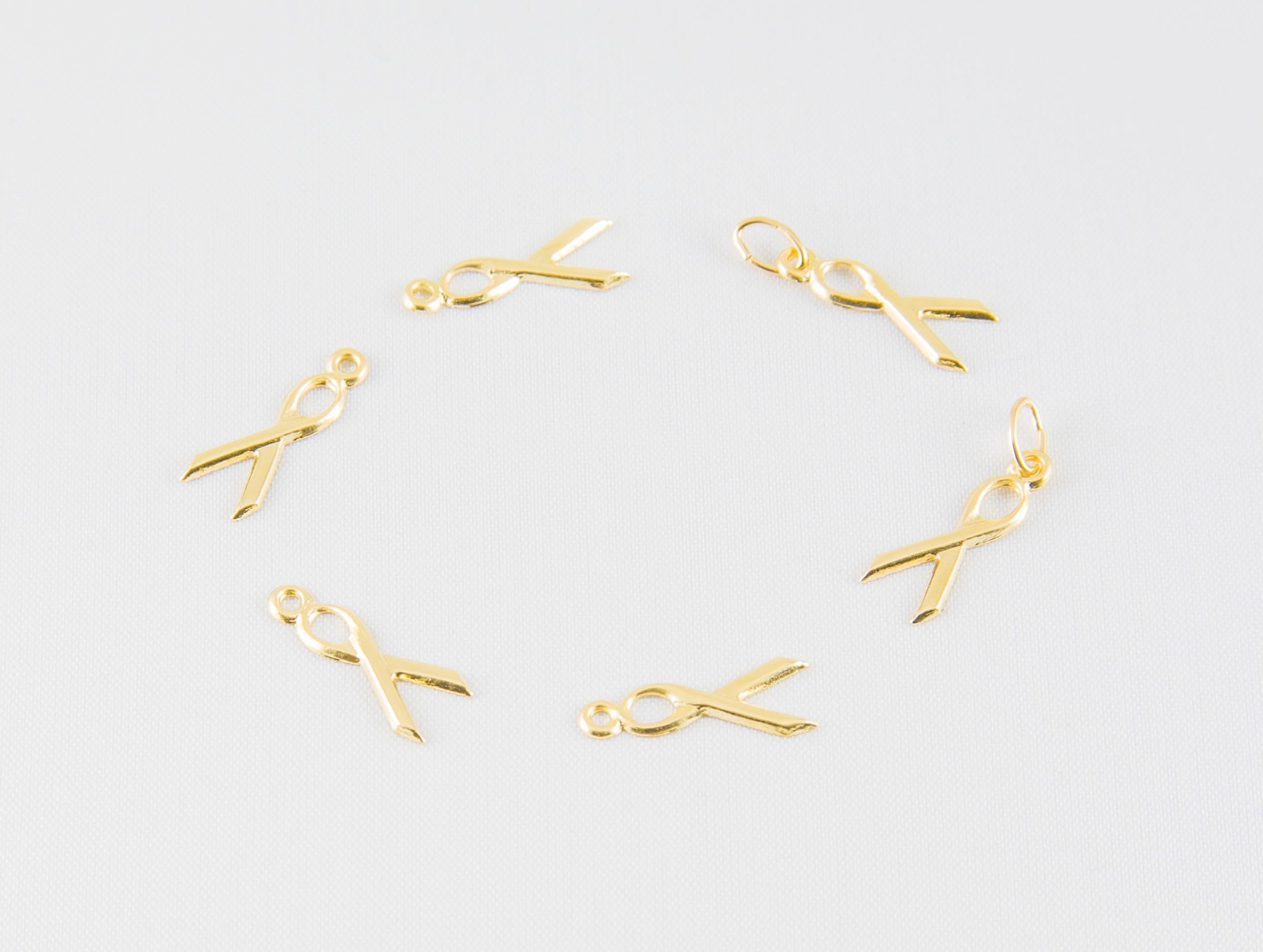 6 Pieces 14k Gold Filled Lightweight 6x15mm Breast Cancer Ribbon Charm