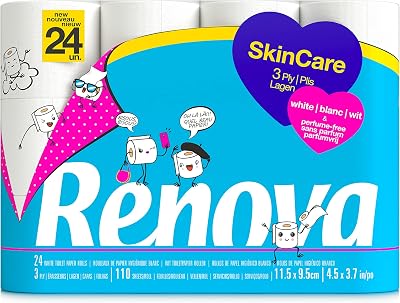 SkinCare - Papel higiénico (3 camadas, 24 rolos), cor branca