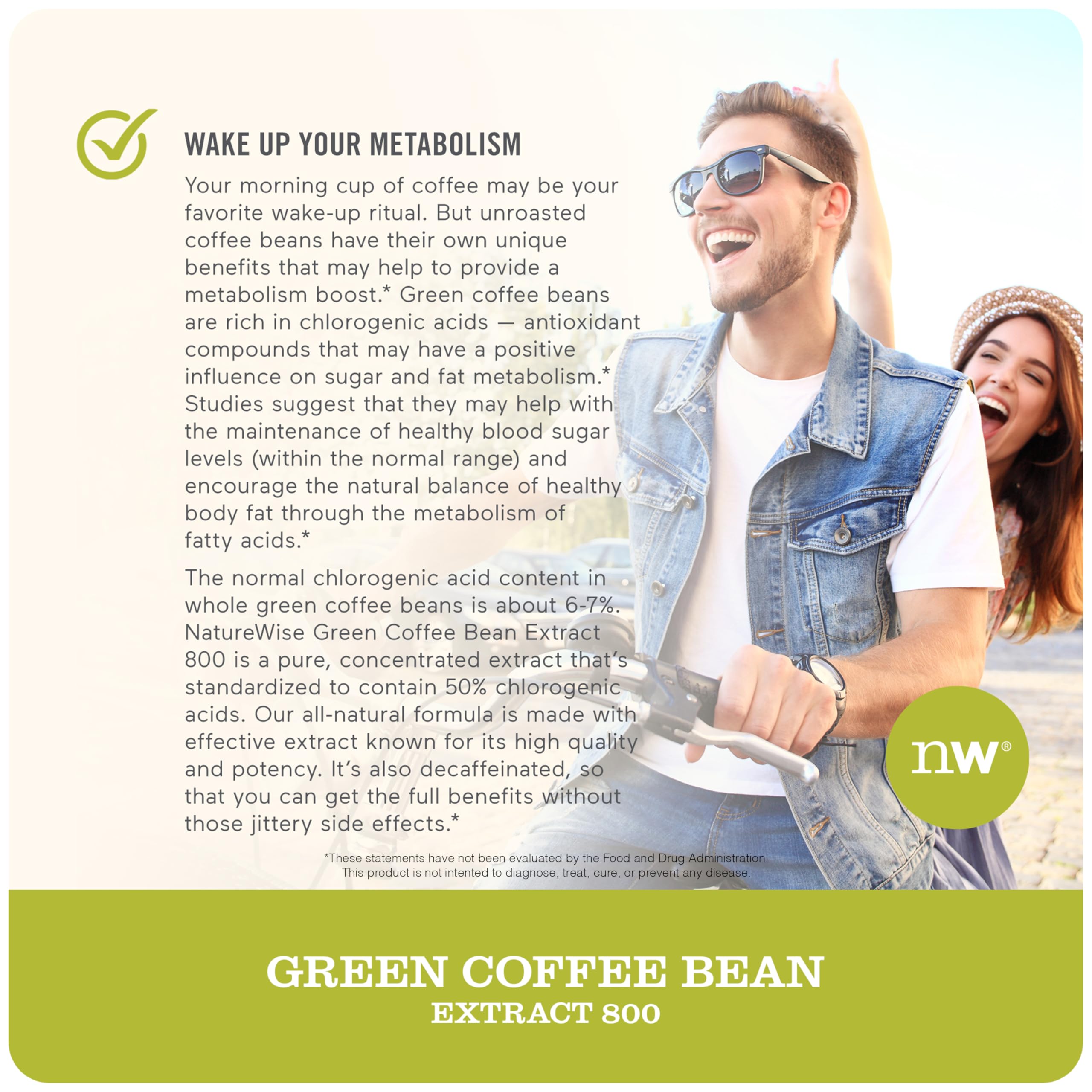 NatureWise Green Coffee Bean Extract 800mg - with 50% Chlorogenic Acids - Support for Weight Goals, Energy, and Antioxidants - Vegan, Non-GMO - 60 Capsules[1-Month Supply]
