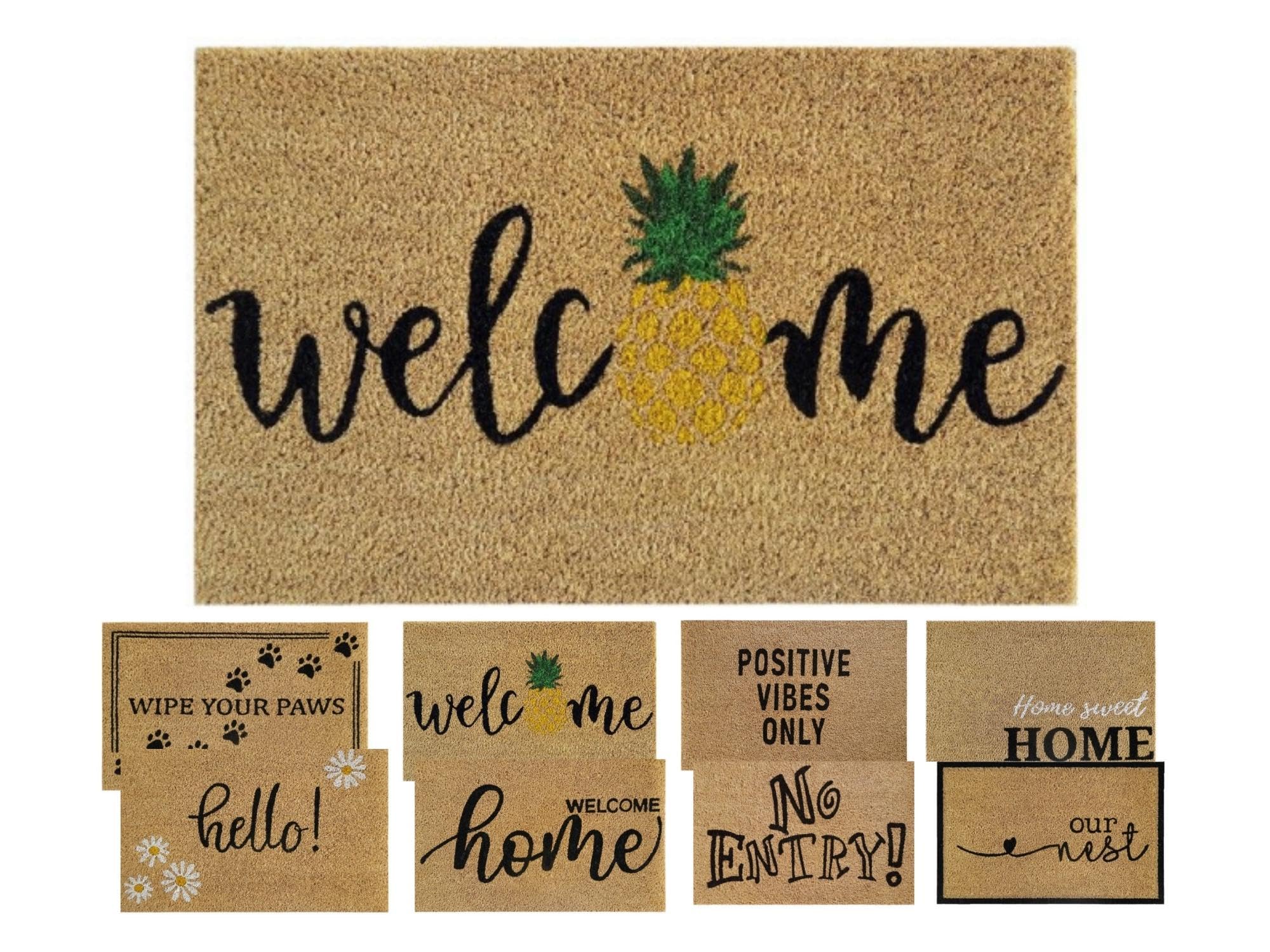 MYPURECORE Coir Door Mat (60x40cm) - Non-Slip & Absorbent, Indoor/Outdoor, Eco-Friendly - Ideal as Front Door, Entrance, Floor, Welcome Mat - Large Size, Dirt Trapper, Washable (WELCOME)