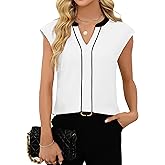 Fayenne Womens Short Sleeve Tops Dressy Casual V Neck Color Block Business Casual Outfits Work Blouses Office Shirts