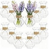 Hiceeden 12 Pcs Small Plastic Vases Bulk, 5-1/2" Unbreakable Bud Vase with Hemp Rope, Tiny Flower Jars Bulb Vase Centerpiece for Living Room Wedding Table Decor, Clear