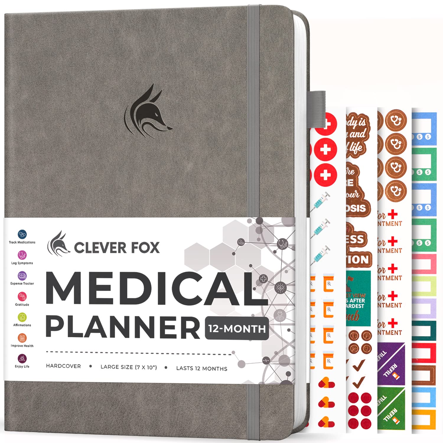 Clever Fox Medical Planner 12-Month – Medical Notebook, Health Diary, Wellness Journal & Logbook to Track Health – Self-Care Medical Journal – 12 Months, Undated, 18 x 26cm, Hardcover (Grey)