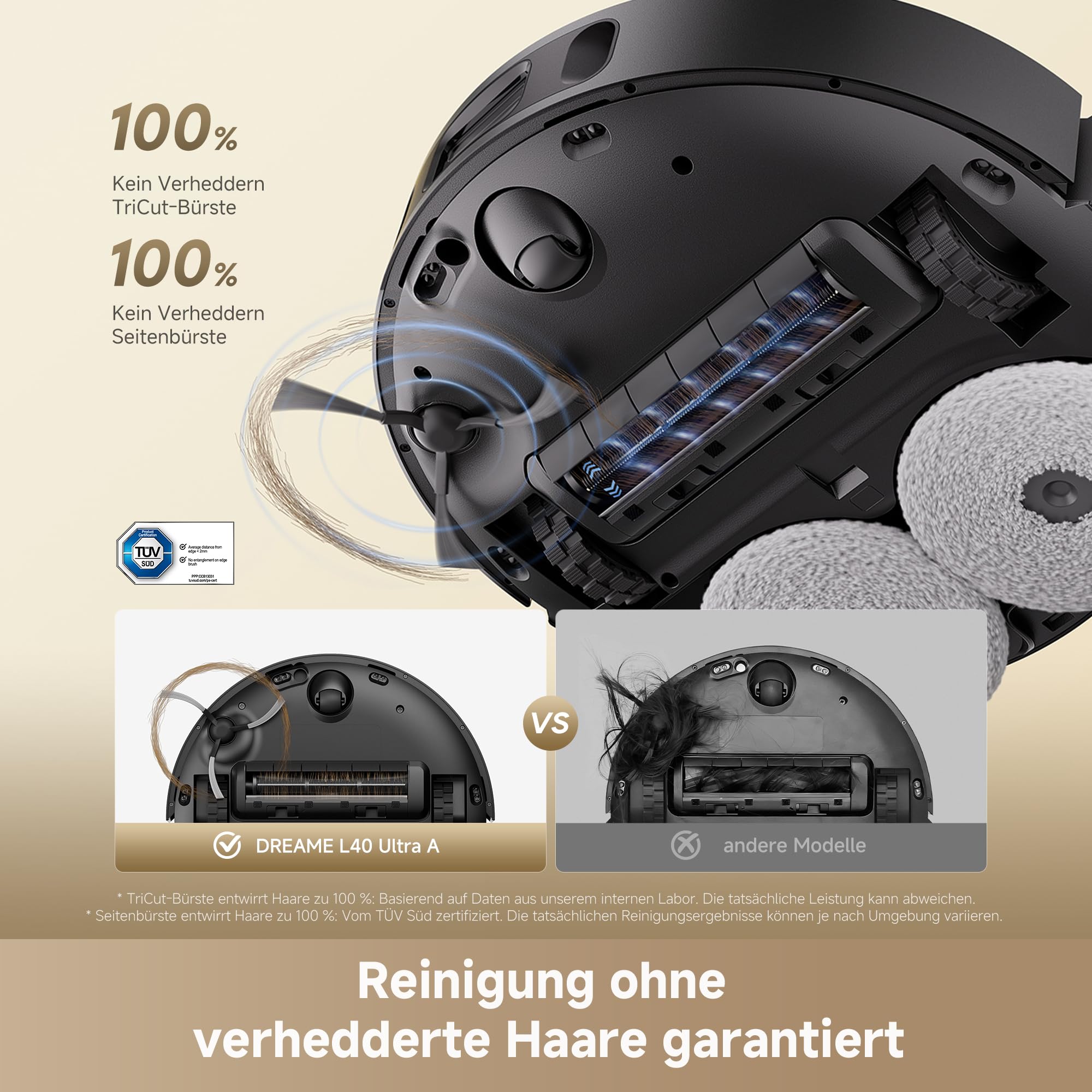 dreame L40 Ultra A Saugroboter und Bodenwischer mit automatischer Staubentleerung und doppeltem Anti-Verknotungssystem, Saugleistung von 24.000 Pa, 10,5 mm Wischtuchanhebung 4
