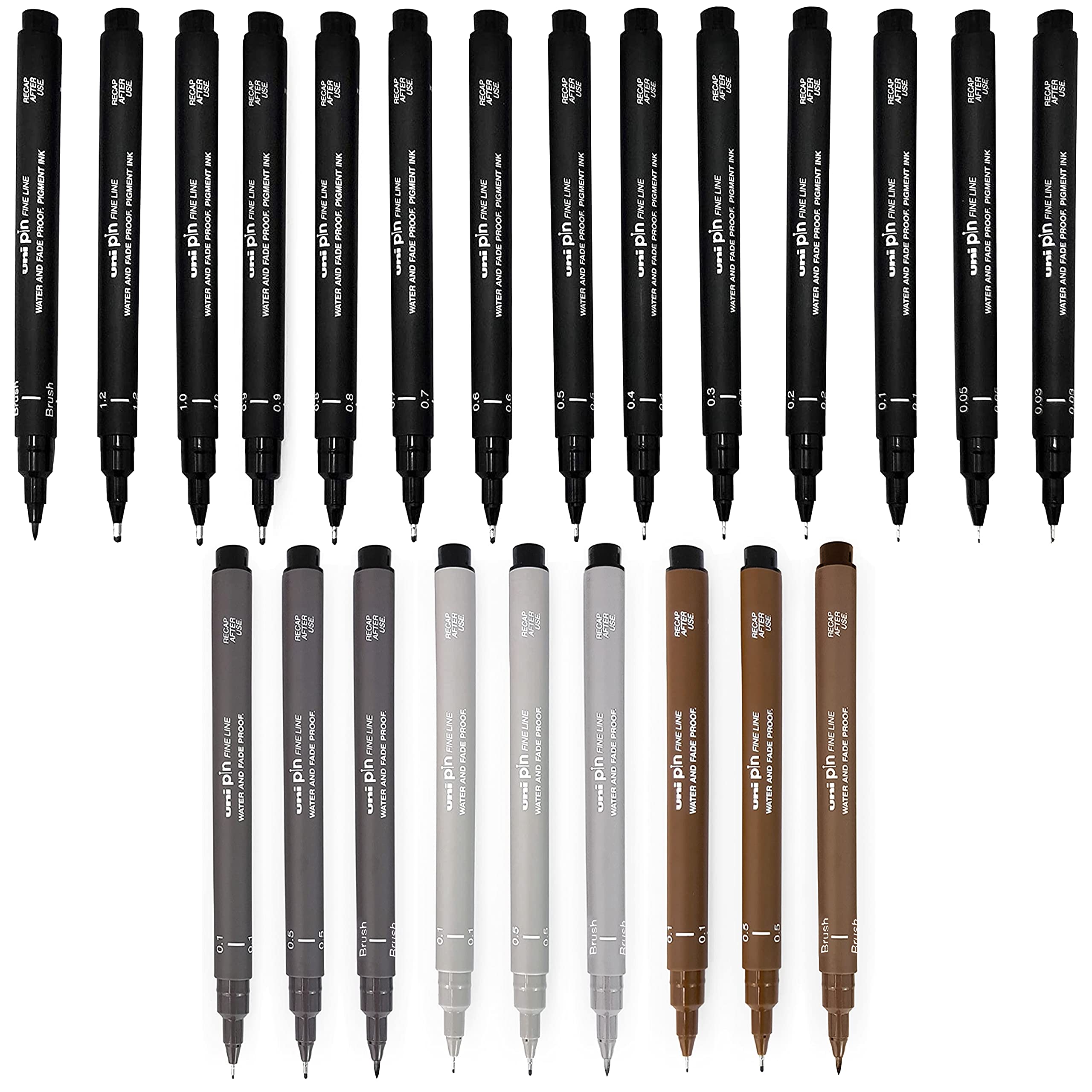 Uni Pin Fineliner Drawing Pen - Full Range Set of 23 Grades - Black/Dark Grey/Light Grey/Sepia Ink