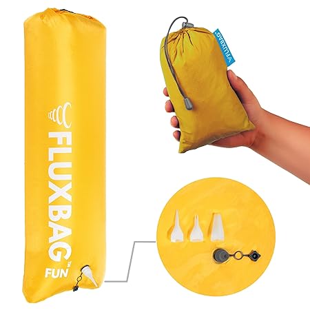 FLUXBAG Original aus HÖHLE der LÖWEN: 3-in-1: Extrem Schnelle LUFTPUMPE für Luftmatratze & Co. + XXL PACKSACK + STRANDKISSEN 