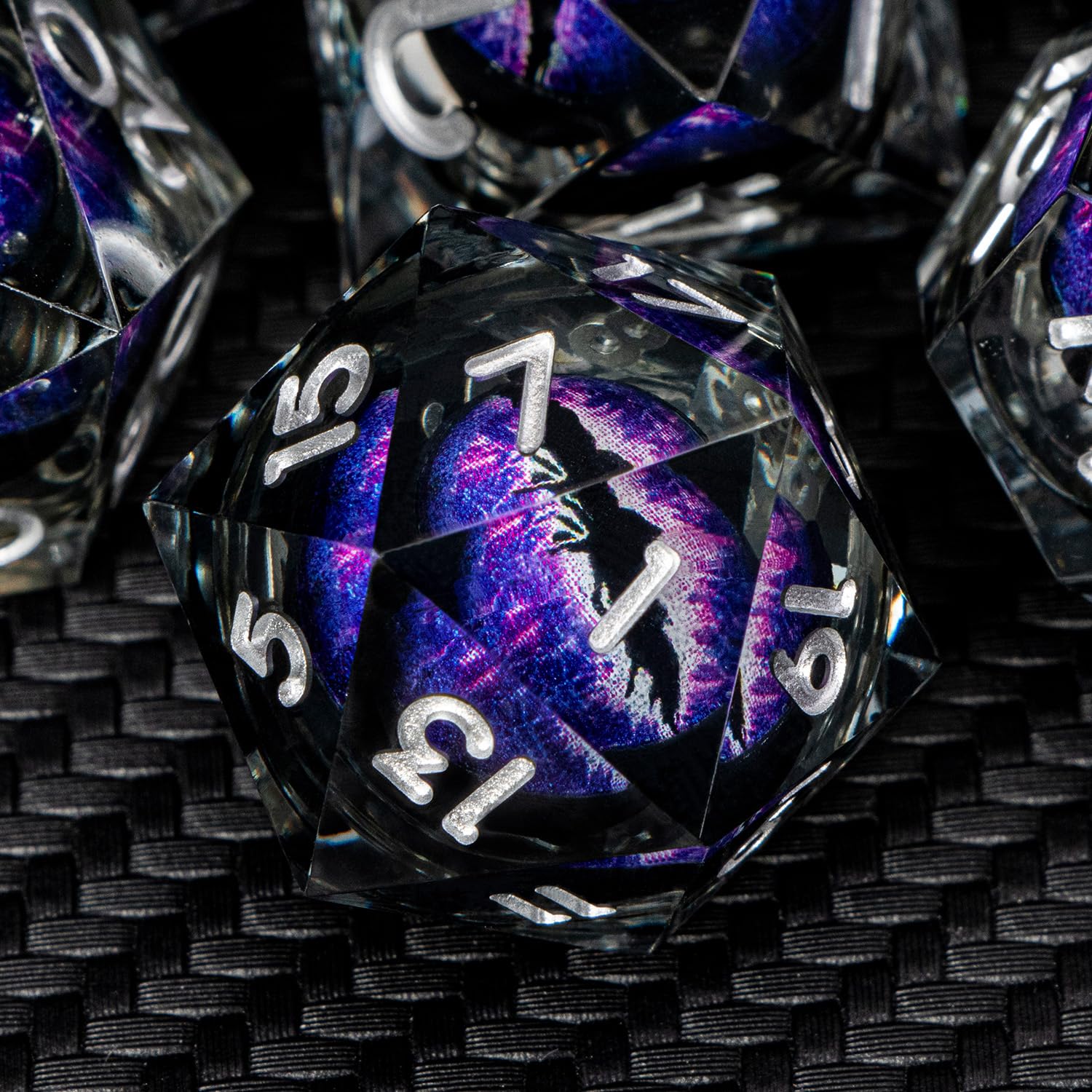 ARUOHHA DND Resin Dice Dragons Eye Dice Liquid Core Purple Sharp Edged Dice Set with Gift Box, Dungeons Polyhedral D and D Dice Set Compatible with D&D Role Playing Game D20 D12 D10 D8 D6 — image 1