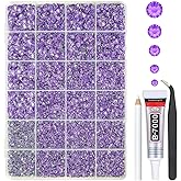 qiipii Amethyst Purple Crystal Resin Rhinestones w B7000 Jewelry Glue for Bedazzling Crafting 2mm-6mm Flatback Stones Diamonds Crystals Gems Bedazzler Kit for Nails Face Makeup Tumblers Bottles Crafts
