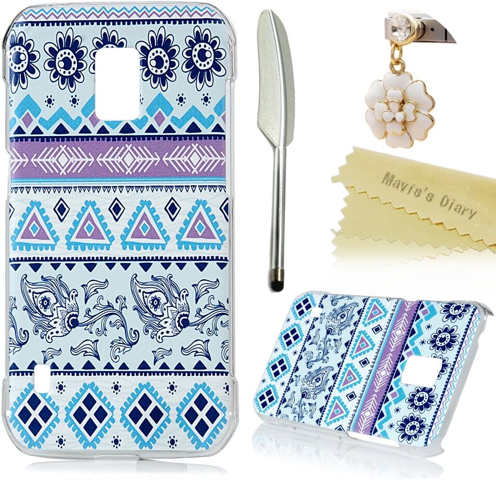 (Not for S5)S5 Active Case,Galaxy S5 Active Case - Mavis's Diary Special Painted Series Blue Flowers Tribal Pattern Clear Cover Hard PC Case for Samsung Galaxy S5 Active SM-G870A