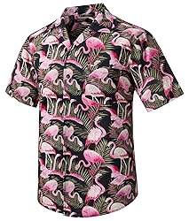 HISDERN Mens Hawaiian Shirt Flamingo Short Sleeve