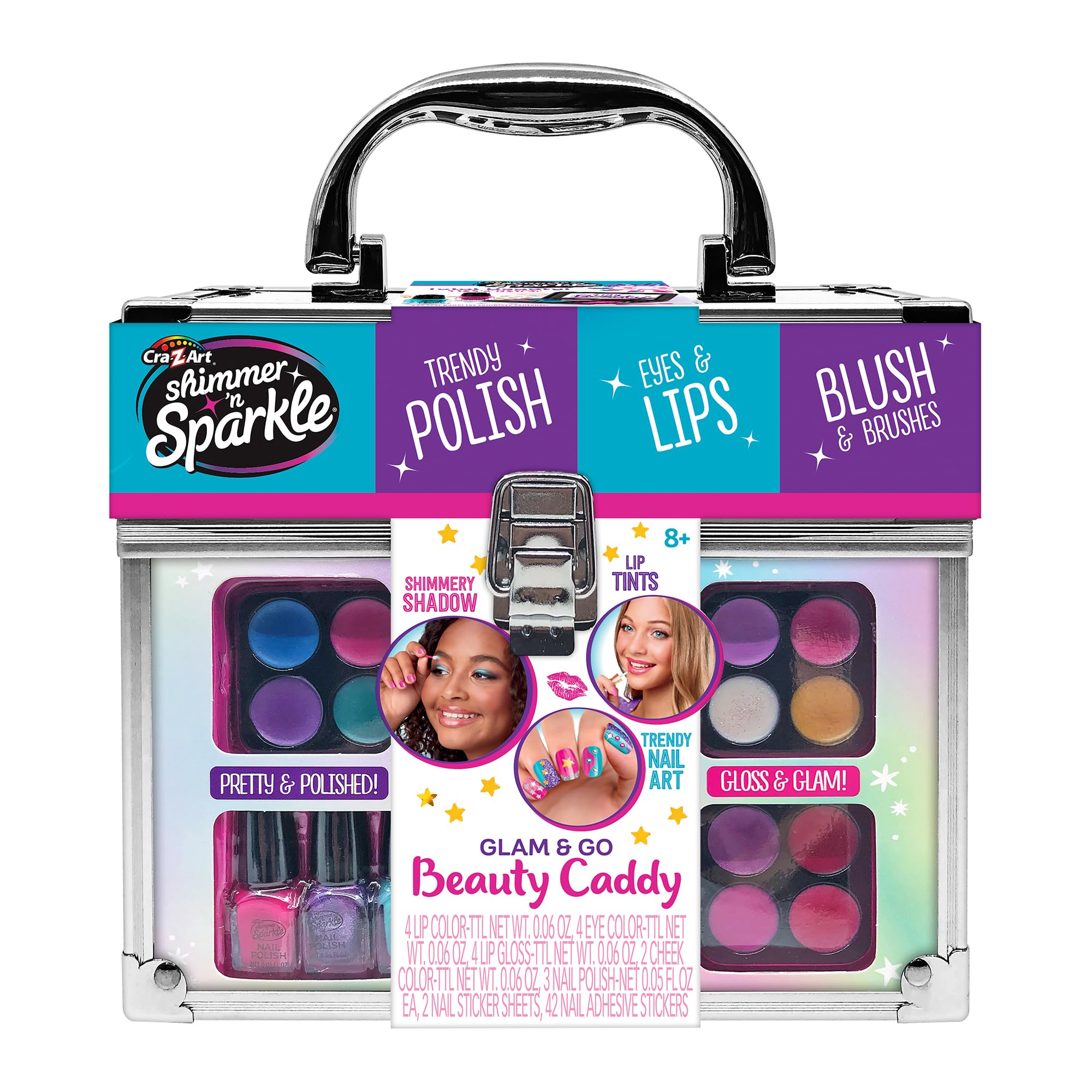 Shimmer and Sparkle 17360 Shimmer N Sparkle Glam and Go Beauty Caddy Kids Set Cosmetics Storage Box for Girls with Real Makeup Birth, Small