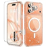 BERFY for iPhone 17 Pro Case for Women, Compatible with MagSafe, Clear Glitter Shockproof Protective Case, Anti-Yellowing, with Screen Protector & 3 Diamond Camera Lens Covers 6.3", Sparkle Clear
