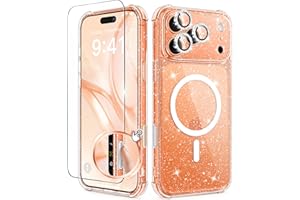 BERFY for iPhone 17 Pro Max Case for Women, Compatible with MagSafe, Clear Glitter Shockproof Protective Case, Anti-Yellowing, with Screen Protector & 3 Diamond Camera Lens Covers 6.9", Sparkle Clear