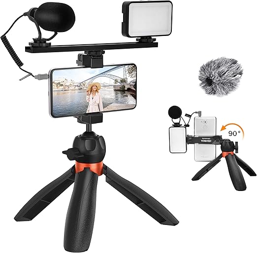 Amazon Com Comica Cvm Vm10 K5 Smartphone Microphone Kit With Tripod Led Light Cardioid Shotgun Video Microphone For Iphone 12 11 8 Xs Max Android Smartphones External Mic For Youtube Recording Tiktok Vlog
