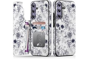 Goodon for Samsung Galaxy S25 Case Wallet - Flip Folio Leather Cover with Trendy Floral Design, 3 Card Slots & Kickstand Function, Protective Phone Case for Women and Girls - Skull and Flower