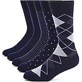 HUIQQYUNN Mens Dress Socks 5 Pairs Soft Breathable Cotton Blend Classic Crew Socks Mid Calf Socks for Men Shoes Size 8-12