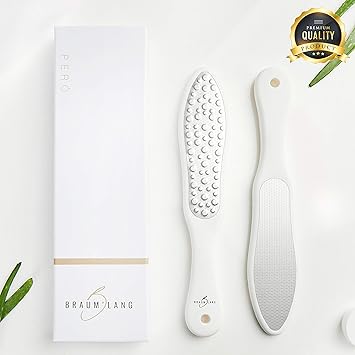 BRAUM'LANG® Premium Hornhautraspel aus Edelstahl - Innovativer Laser - Hornhauthobel mit diversen Körnungen - Fußpflege, Horn
