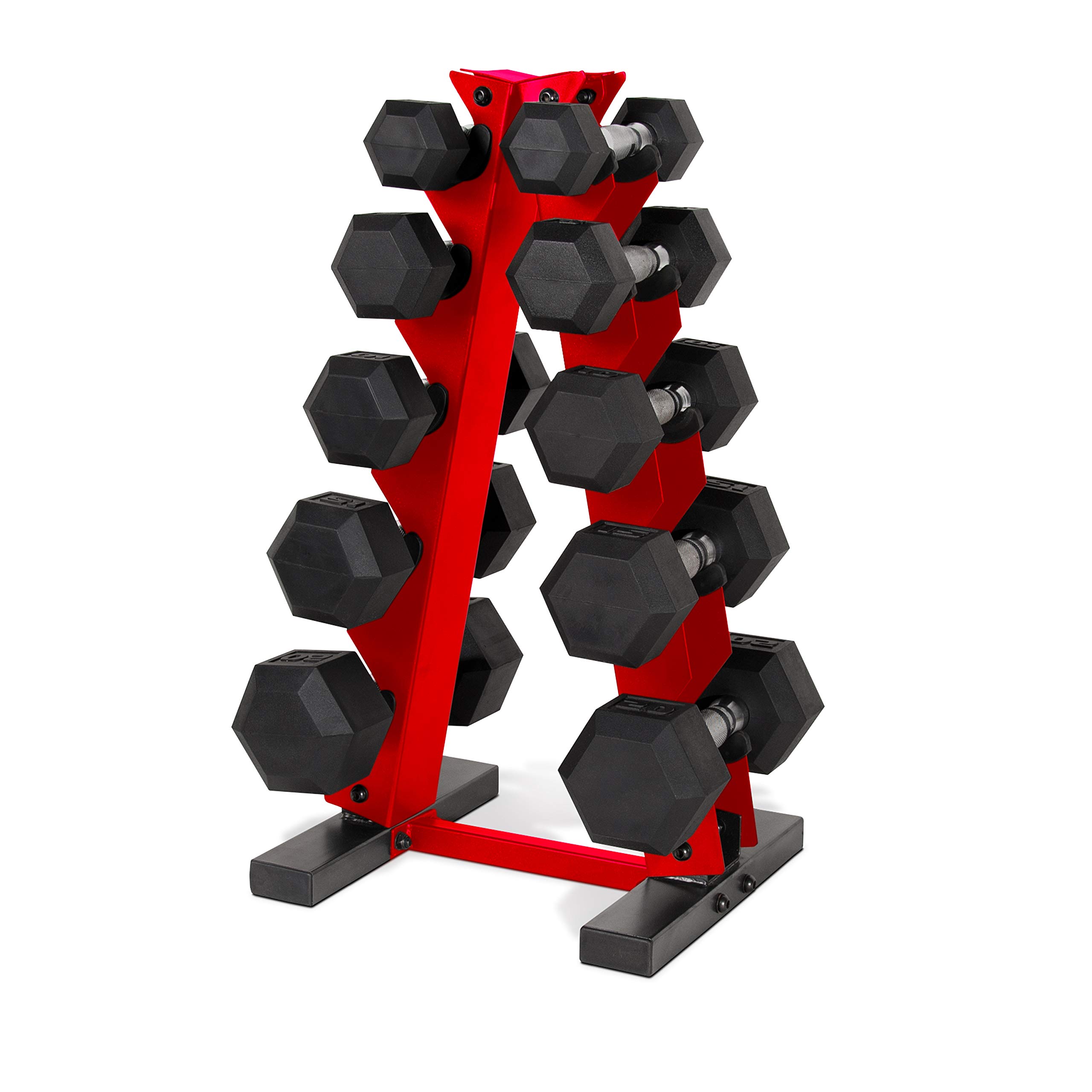 Photo 1 of **2- 15LB AND 2 -10LB DUMBELLS ONLY/INCOMPLETE SET**CAP Barbell 150 LB Coated Hex Dumbbell Weight Set with Vertical Rack, Red, New Edition
