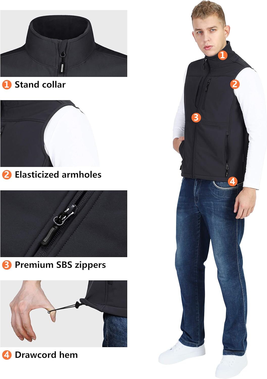 Outdoor Ventures Men's Running Vest Outerwear, Lightweight Windproof Fleece-Lined Softshell Sleeveless Jacket for Golf: Clothing