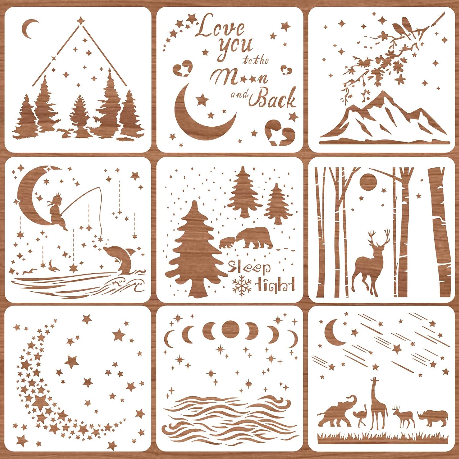 BENECREAT 9PCS 12×12 Inches Mixed Night Sky Moon Star Painting Stencil ...