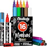 Chalkola Fine Tip Chalk Markers for Blackboard & Glass (Pack of 16, 3mm Reversible Tip) | Washable Window Marker, Liquid Chalk Pens for Wall Calendar Board, Mirror, Car | Chalkboard Markers Erasable
