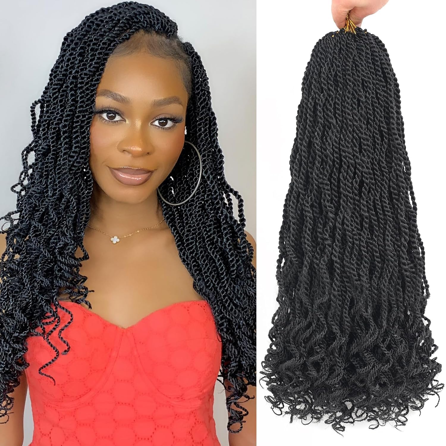 Mscat 18 Inch Wavy Senegalese Twist With Curly Ends - 8 Packs Pre-Looped Passion Crochet Hair, Synthetic Havana Braiding Extension for Women Kids 1B# — image 1