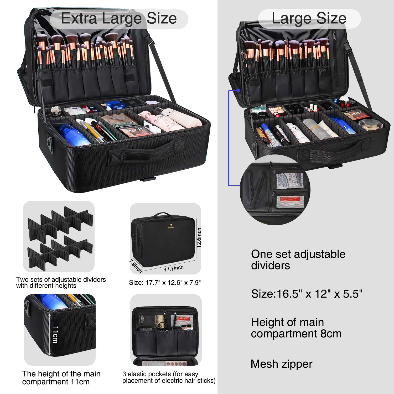 Relavel Extra Large Makeup Case Travel Makeup Train Case Professional Makeup Artist Bag Portable Nail Organizer Box Art Supply Case with Adjustable Dividers/Attach to Trolley/Shoulder Strap 17.7 Inch : Beauty