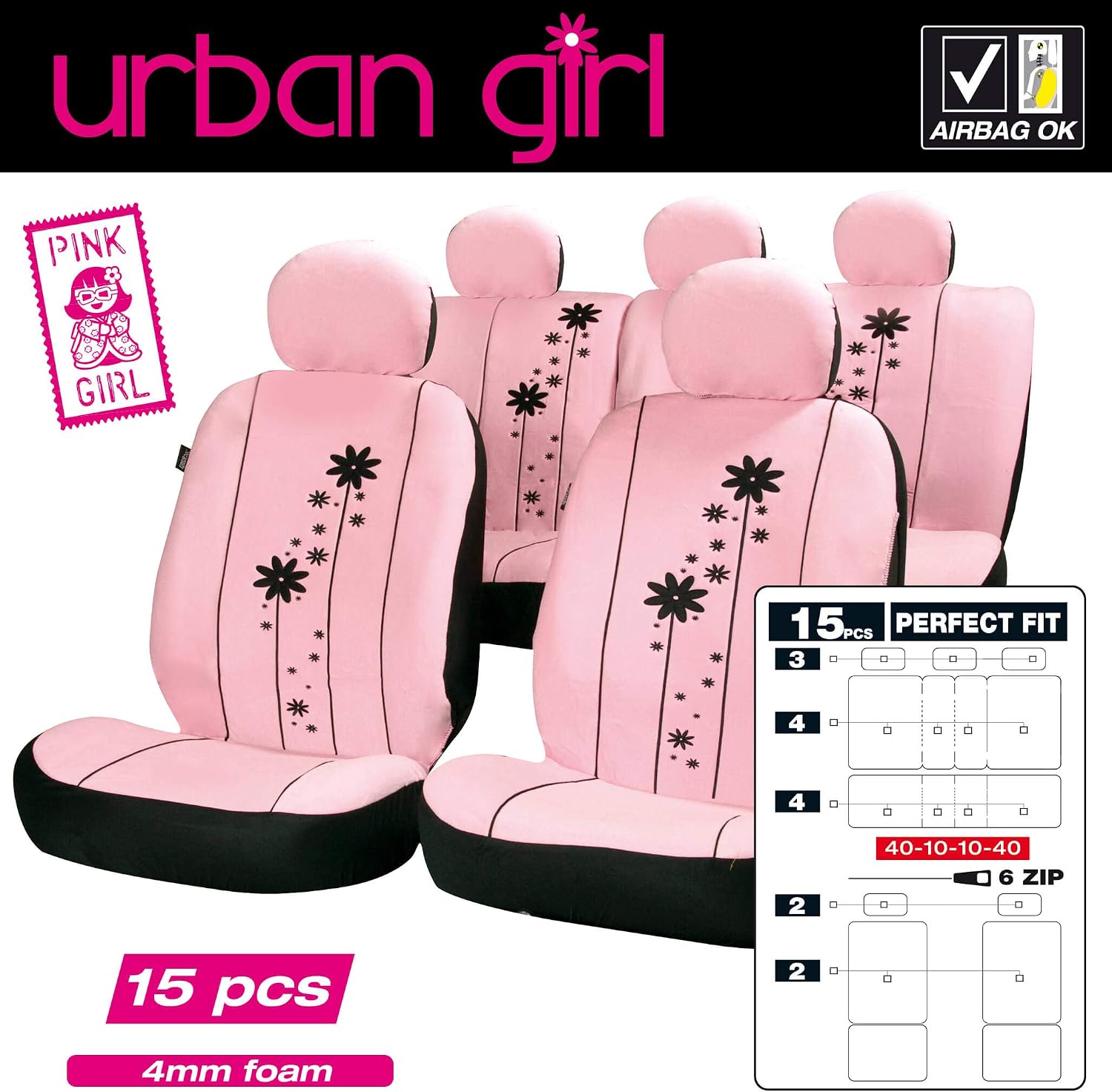 SUMEX FUND96P Universal Seat Cover Set Urban Girl - Pink - Image 4