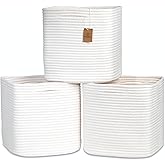 NaturalCozy 13 Inch Cube Storage Bins Cotton Rope Woven Baskets for Organizing 3-Pack | 13 x 13 Storage Cubes | Fabric Square Storage Baskets for Shelves Organizer, Kids Toy Bins, Closet Baby Nursery