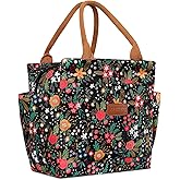 Joymee Lunch Bag Women Insulated Lunch Box Reusable Leakproof Large Spacious Cooler Tote for Womens Mens Adults with Bottle Holder and Side Pockets for Work Office Travel Picnic - Multi-Floral