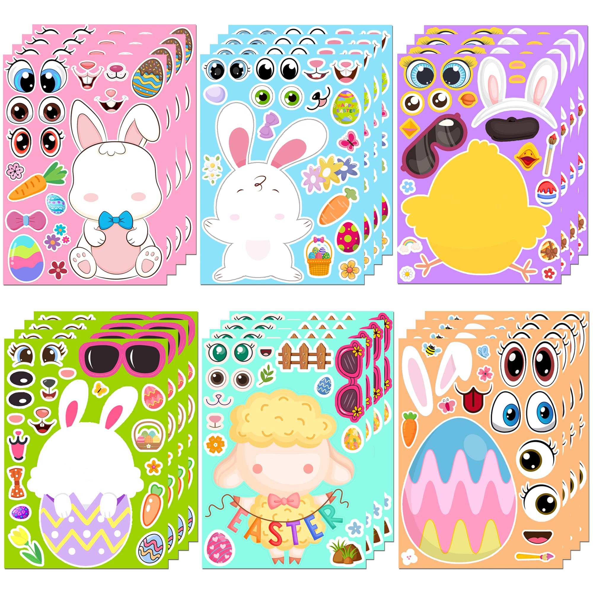 Easter Stickers - DIY Happy Easter Egg Bunny Sticker for Kids, Easter Crafts Stickers Kids Game Toys Gift Party Favor Supplies(24 Sheets)