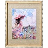 Wontree 11x14 Nature Picture Frame, Gold-Toned Rope Edging, Pine Wood with Real Glass, Display 11x14 Photos Matted to 8x10, Vertical and Horizontal Desk Tabletop or Wall Hanging