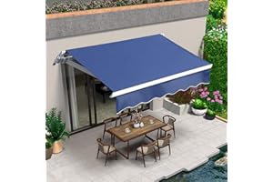 VUYUYU 9.8'x8.2' Patio Awning Retractable Awning Cover Sunshade Shelter Outdoor Canopy with Crank Handle and Water-Resistant Polyester for Courtyard, Balcony, Shop, Restaurant, Cafe, Deck