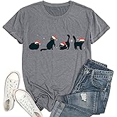 Christmas Cat Shirt Women Cat Lover Tshirt Gift Merry Christmas Tees Casual Short Sleeve Xmas Holiday Shirts Tops
