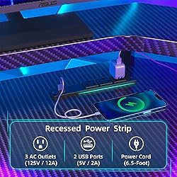 L Shaped Gaming Desk with LED Lights & Power