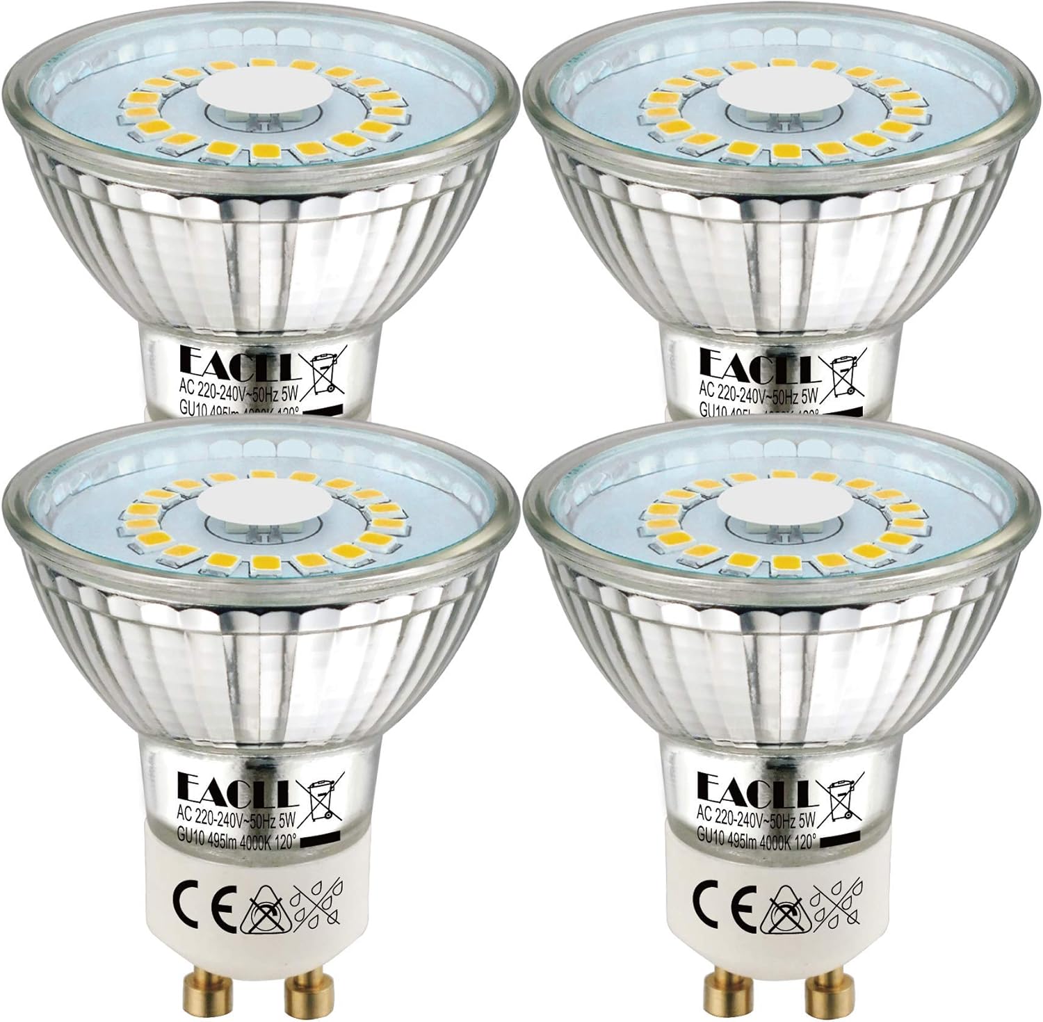 EACLL GU10 LED Bulbs Neutral Daylight White 4.8W 4000K, 50W Halogen Lamp Equivalent. 710 Lumen Energy Saving Light Source
